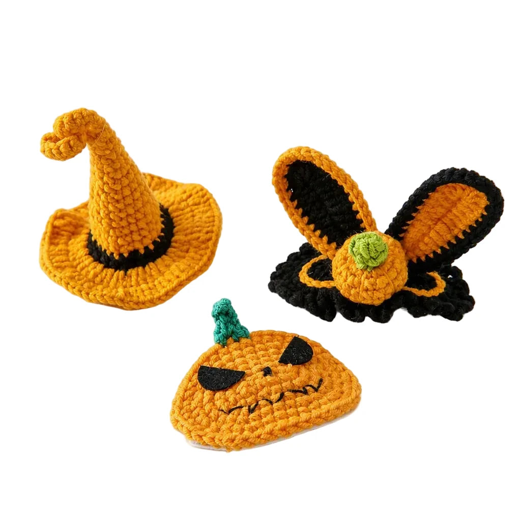 Halloween Pumpkin Hair Clips Cute Girls Pumpkin Hat Clip Rabbit Ear Knitted Crochet Yarn Hair Accessories for Spooky Party