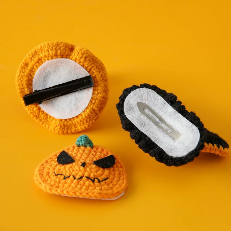Halloween Pumpkin Hair Clips Cute Girls Pumpkin Hat Clip Rabbit Ear Knitted Crochet Yarn Hair Accessories for Spooky Party