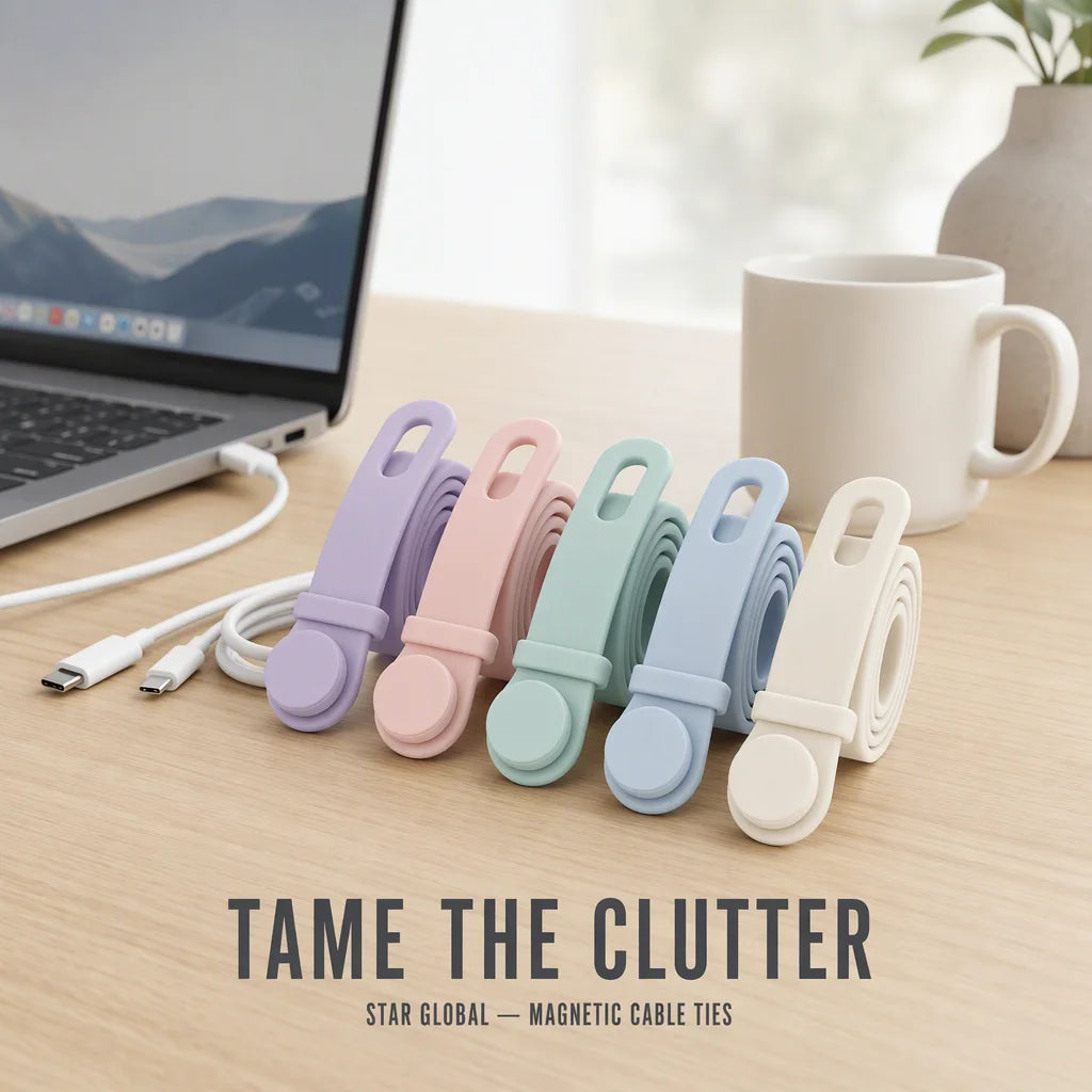 Food Grade Silicone Magnetic Cable Tie Cord Holder Reusable Eco-Friendly Organizer Elastic Tie Cables Plants Snack Bags Daily