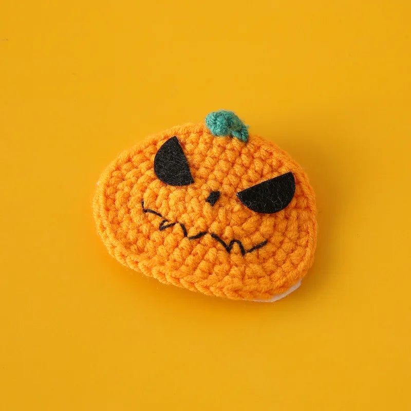 Halloween Pumpkin Hair Clips Cute Girls Pumpkin Hat Clip Rabbit Ear Knitted Crochet Yarn Hair Accessories for Spooky Party