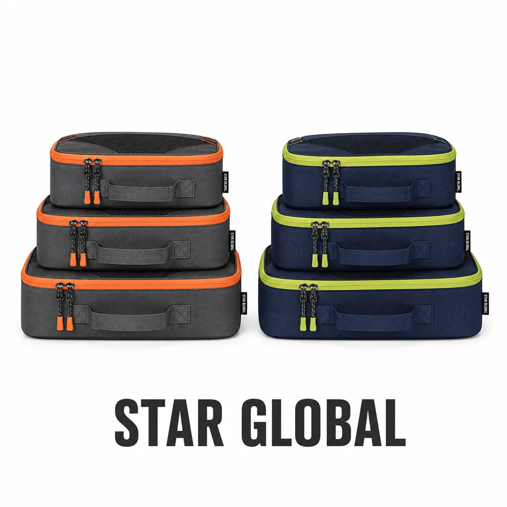 Travel Packing Cubes Set Square Foldable 420D Polyester Mesh Organizer with Zipper Case for Clothes Storage and Bag Use