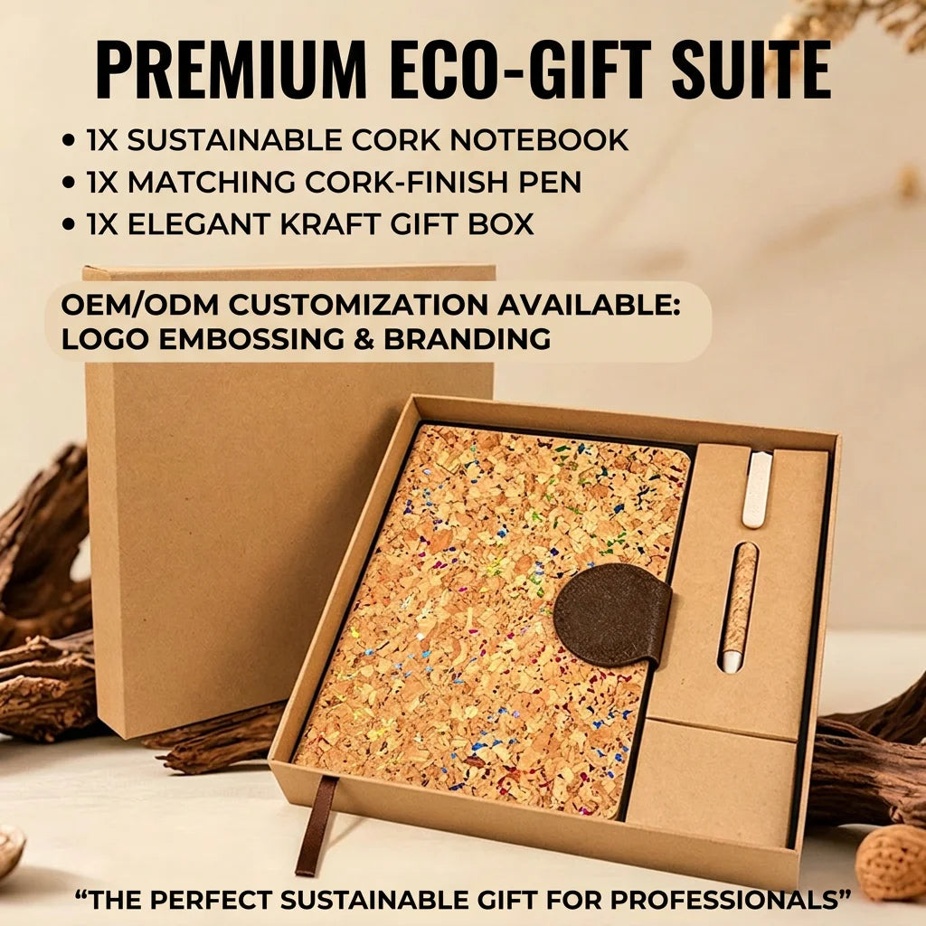 仿皮革軟木紋筆記本套裝 永續商務禮盒