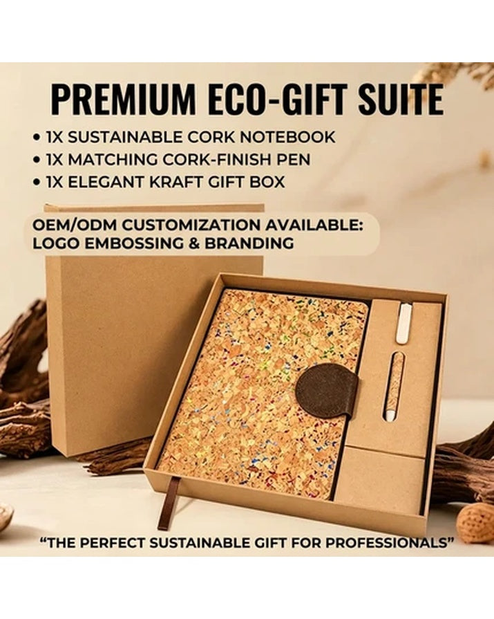 Faux Leather Cork Grain Notebook Set Sustainable Business Gift Box SG23A