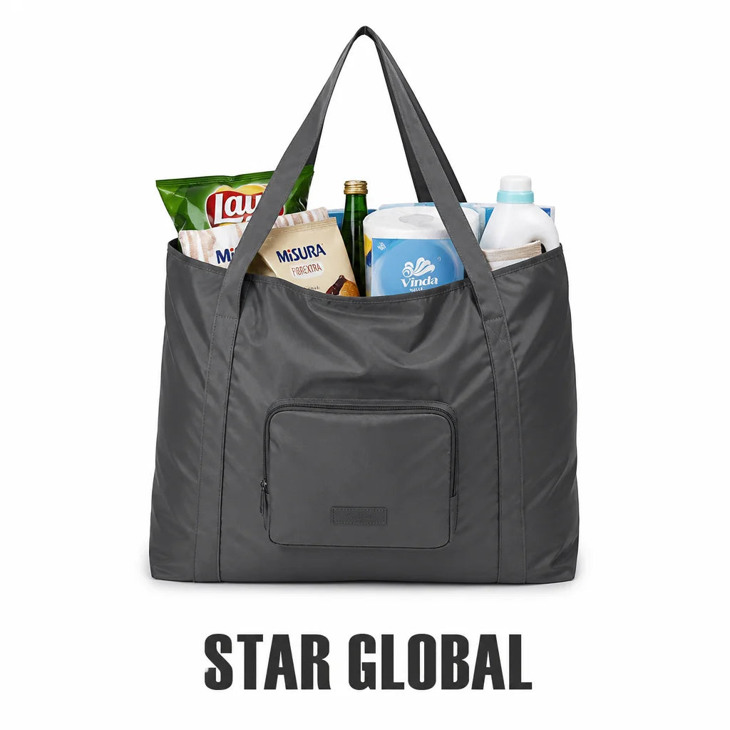 Wholesale Custom Foldable Reusable Tote Shopping Bag Black Shoulder Nylon Foldable Grocery Bag With Zipper