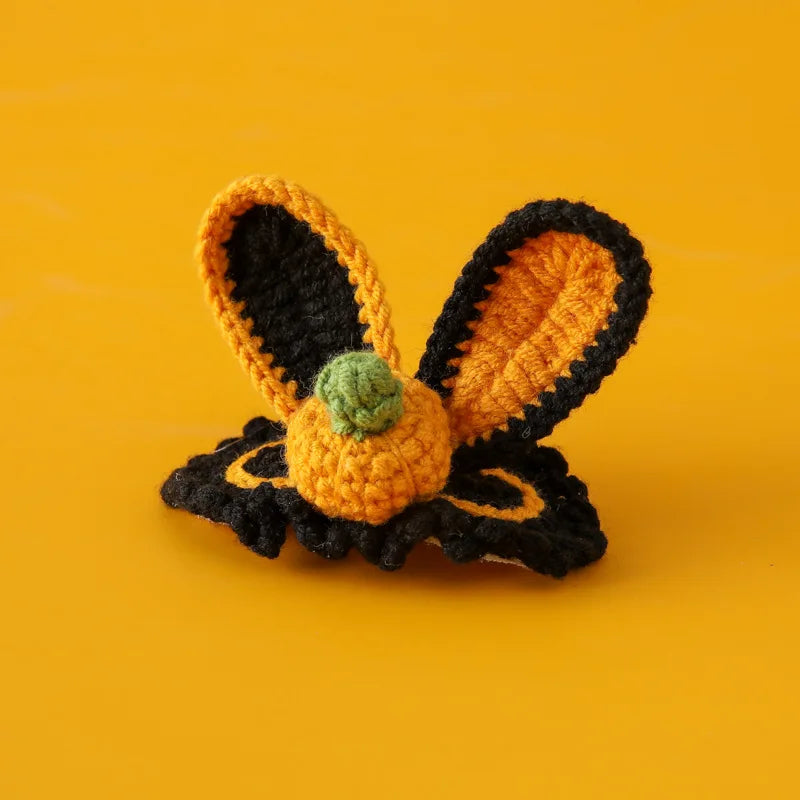 Halloween Pumpkin Hair Clips Cute Girls Pumpkin Hat Clip Rabbit Ear Knitted Crochet Yarn Hair Accessories for Spooky Party